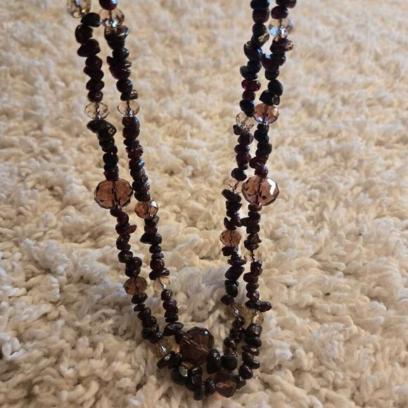 NWOT Stone  Glass Bead Long Necklace Purple Brown - Picture 4 of 8